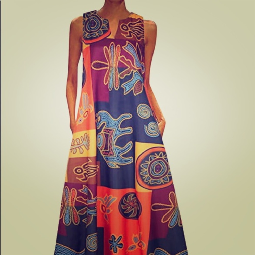 Vintage Bohemian V Neck Sleeveless Maxi Dress